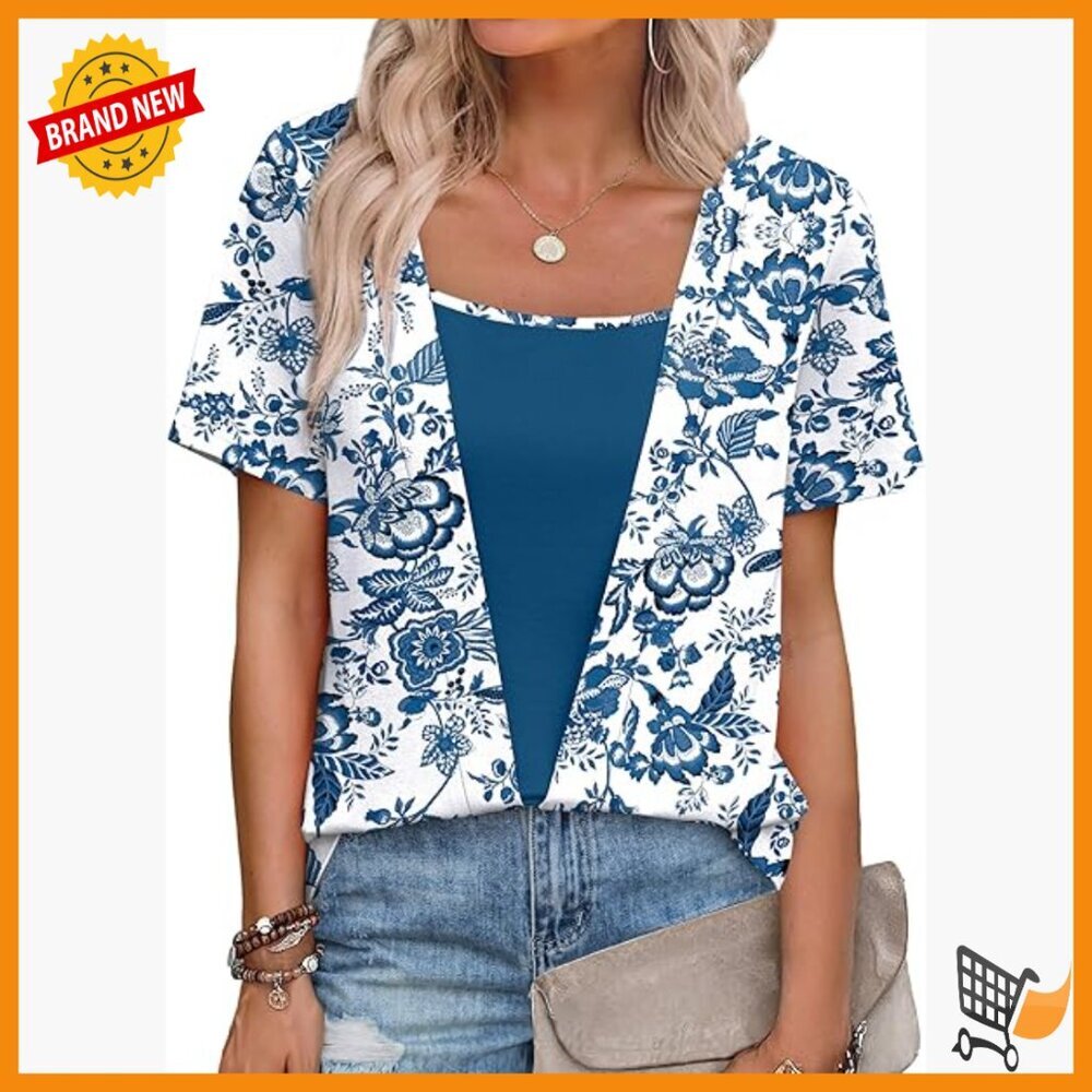 Women's 2-in-1 Layered T-Shirt, Polyester Spandex Blend, Short Sleeve Square